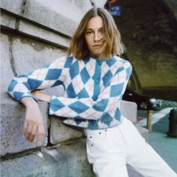 Zara Argyle Knit Jacquard Cardigan M - Picture 3 of 6